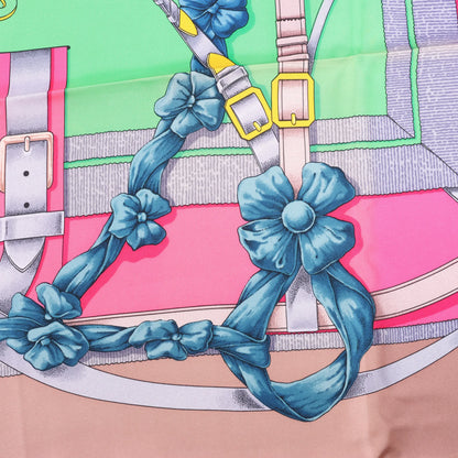 Hermès Carré 90 "GRAND MANEGE" Silk handkerchief in Pink x Green