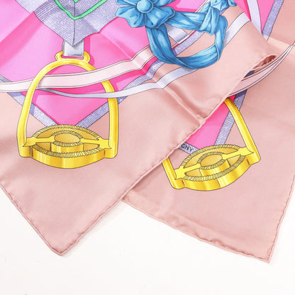 Hermès Carré 90 "GRAND MANEGE" Silk handkerchief in Pink x Green