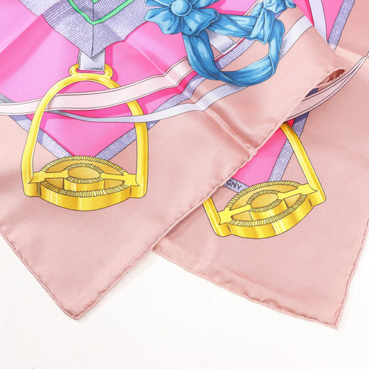 Hermès Carré 90 "GRAND MANEGE" Silk handkerchief in Pink x Green