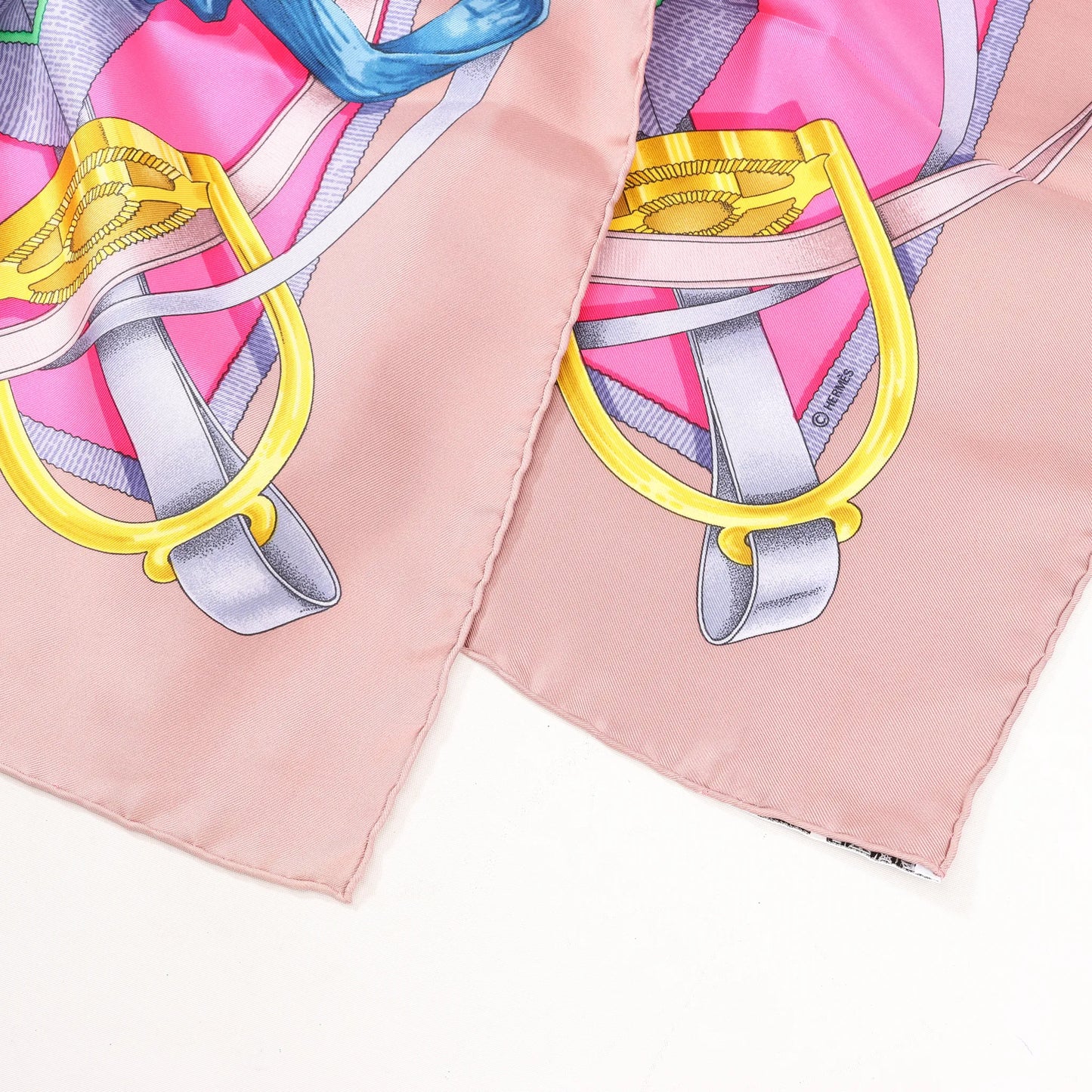 Hermès Carré 90 "GRAND MANEGE" Silk handkerchief in Pink x Green