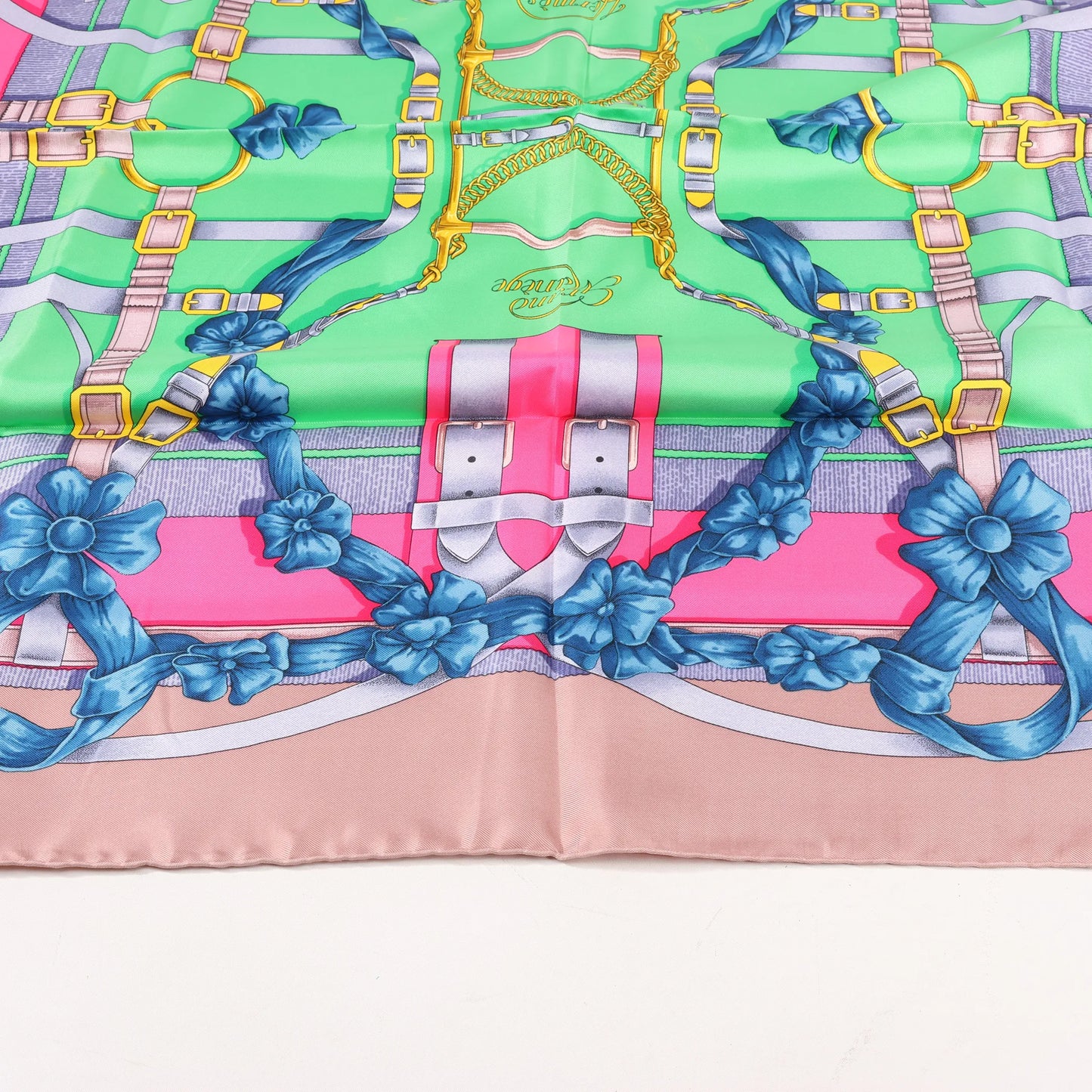Hermès Carré 90 "GRAND MANEGE" Silk handkerchief in Pink x Green