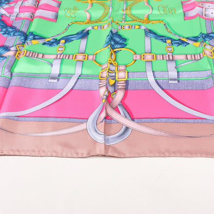 Hermès Carré 90 "GRAND MANEGE" Silk handkerchief in Pink x Green