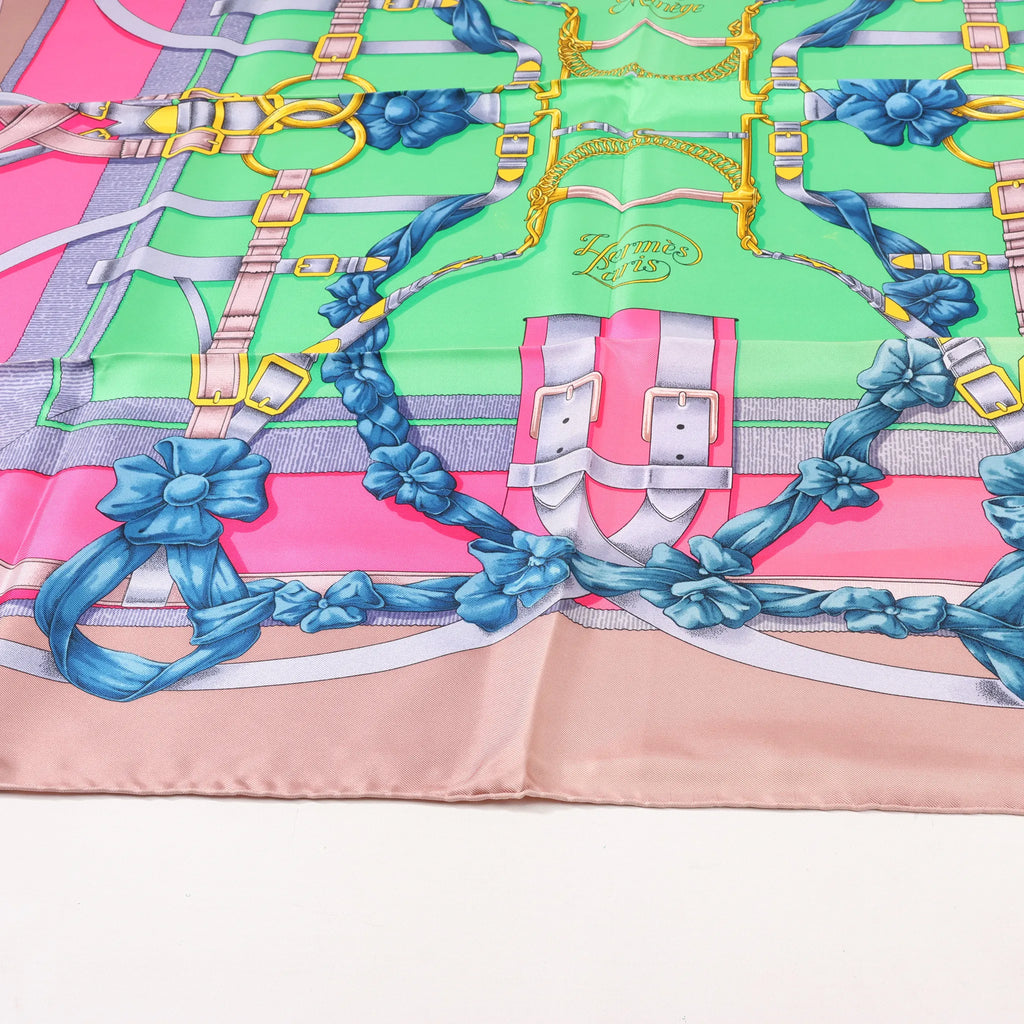 Hermès Carré 90 "GRAND MANEGE" Silk handkerchief in Pink x Green