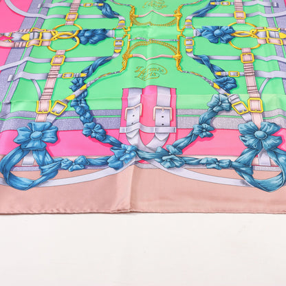 Hermès Carré 90 "GRAND MANEGE" Silk handkerchief in Pink x Green