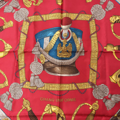 Hermès Carré 90 "GRAND UNIFORME" 100% Silk Scarf in Burgundy