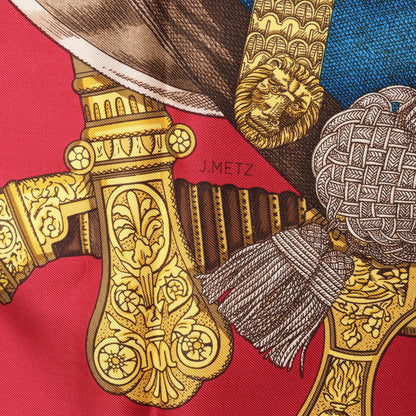 Hermès Carré 90 "GRAND UNIFORME" 100% Silk Scarf in Burgundy