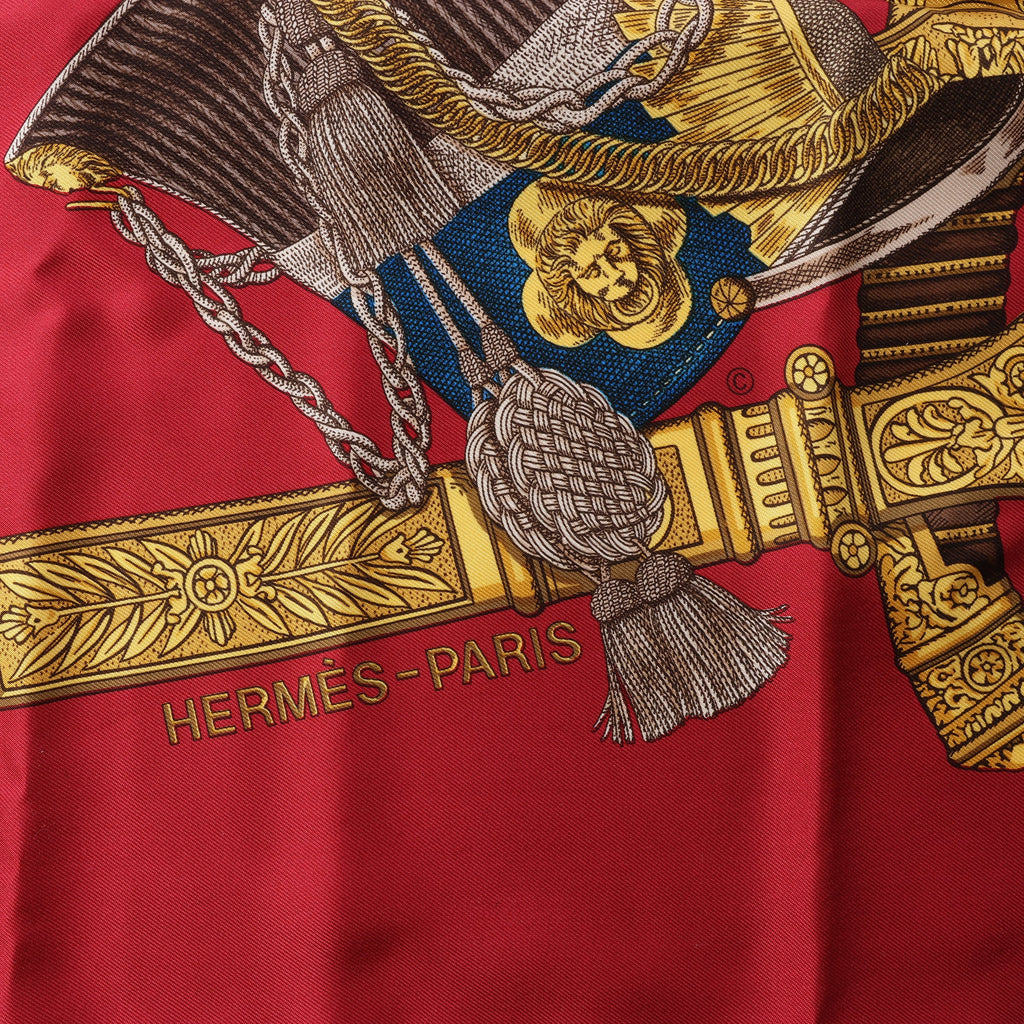 Hermès Carré 90 "GRAND UNIFORME" 100% Silk Scarf in Burgundy