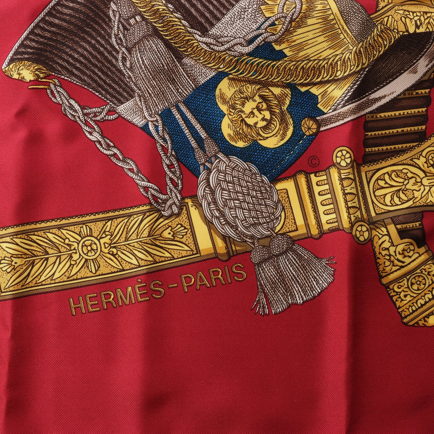 Hermès Carré 90 "GRAND UNIFORME" 100% Silk Scarf in Burgundy