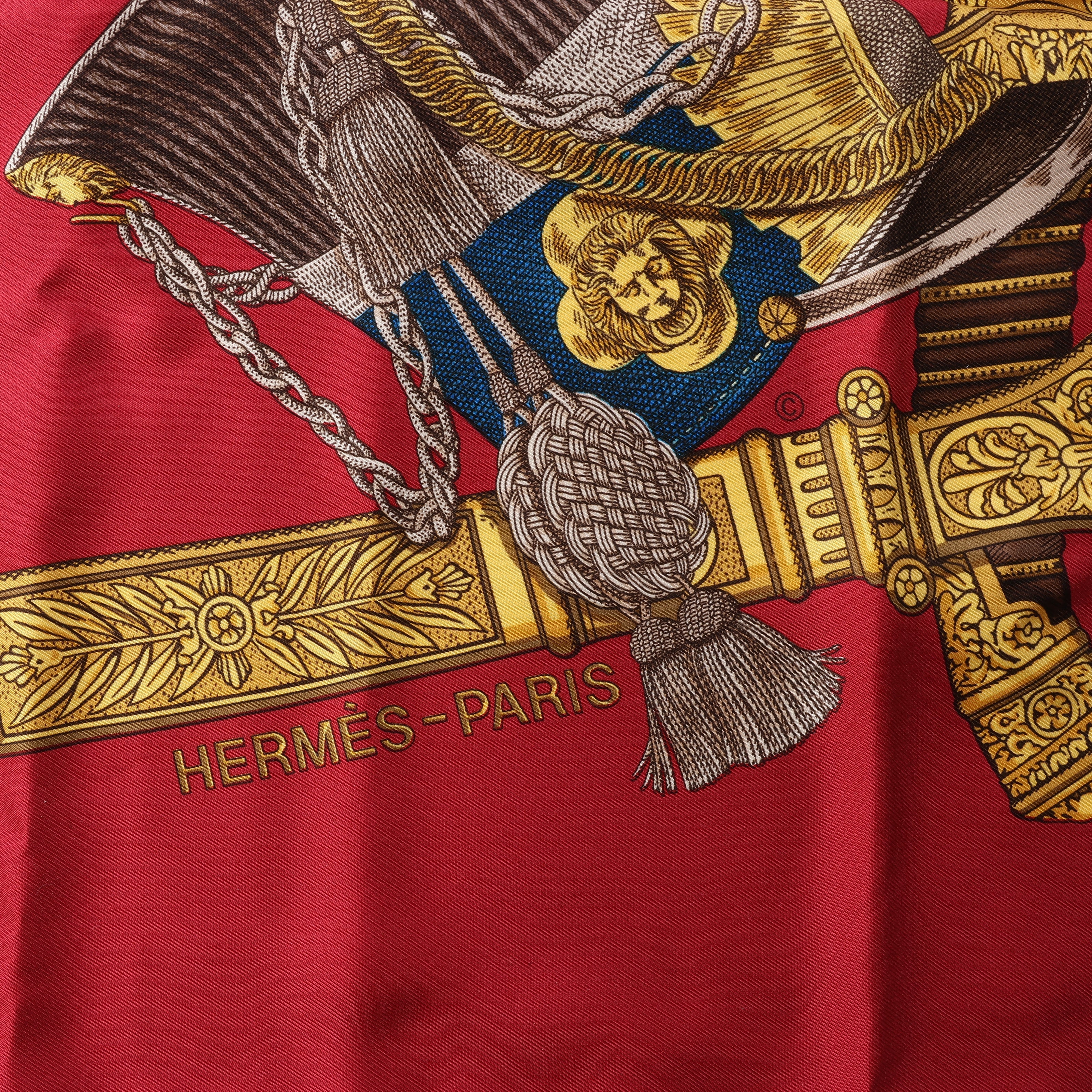 Hermès Carré 90 "GRAND UNIFORME" 100% Silk Scarf in Burgundy