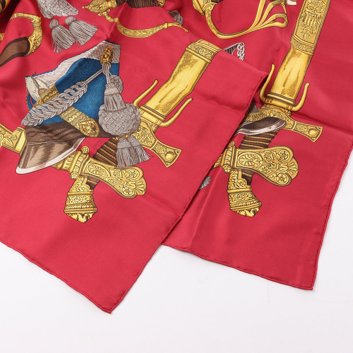 Hermès Carré 90 "GRAND UNIFORME" 100% Silk Scarf in Burgundy