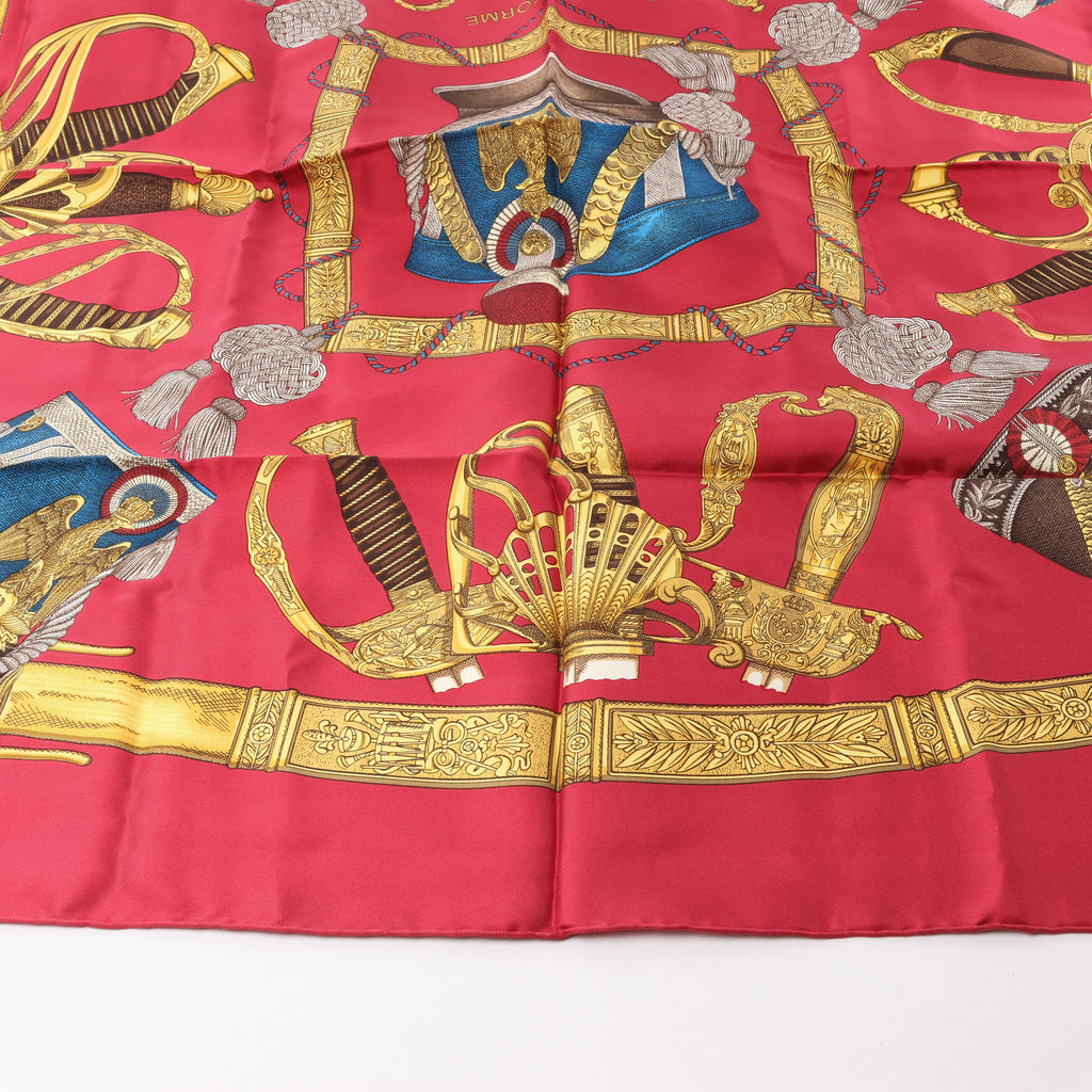Hermès Carré 90 "GRAND UNIFORME" 100% Silk Scarf in Burgundy