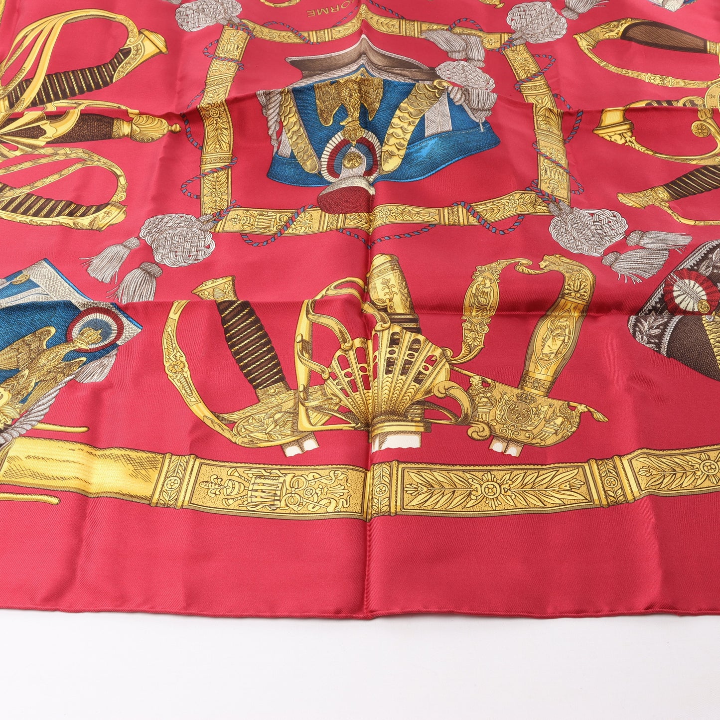 Hermès Carré 90 "GRAND UNIFORME" 100% Silk Scarf in Burgundy