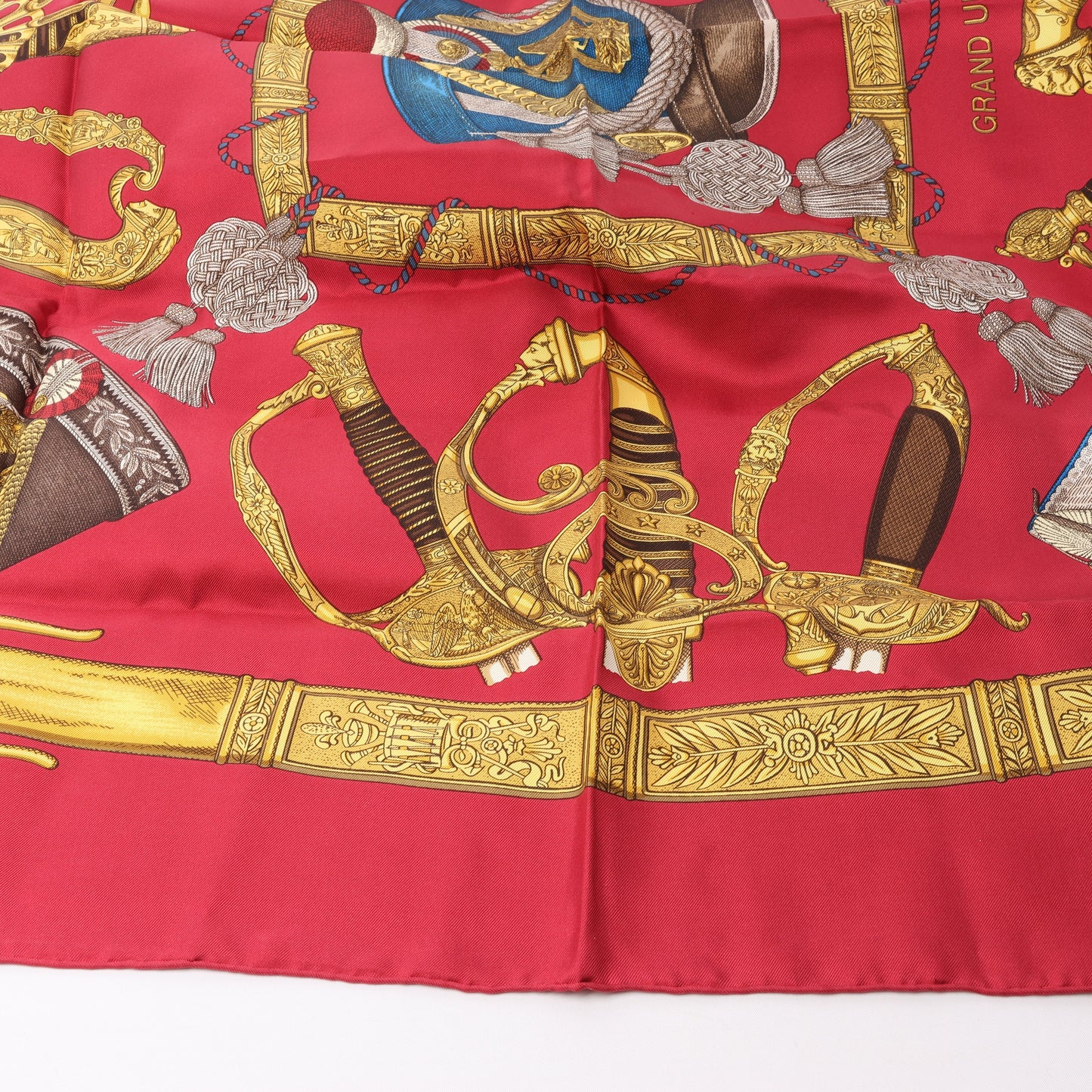 Hermès Carré 90 "GRAND UNIFORME" 100% Silk Scarf in Burgundy