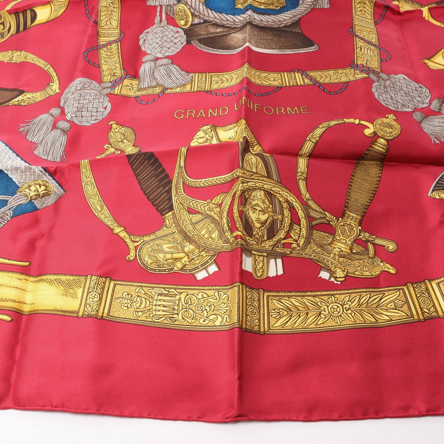 Hermès Carré 90 "GRAND UNIFORME" 100% Silk Scarf in Burgundy