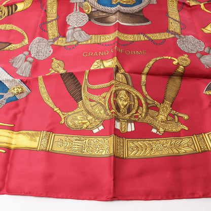 Hermès Carré 90 "GRAND UNIFORME" 100% Silk Scarf in Burgundy