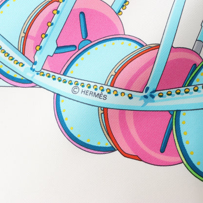 Hermès Carré 90 "GRANDE ROUE" Silk handkerchief in White x Blue