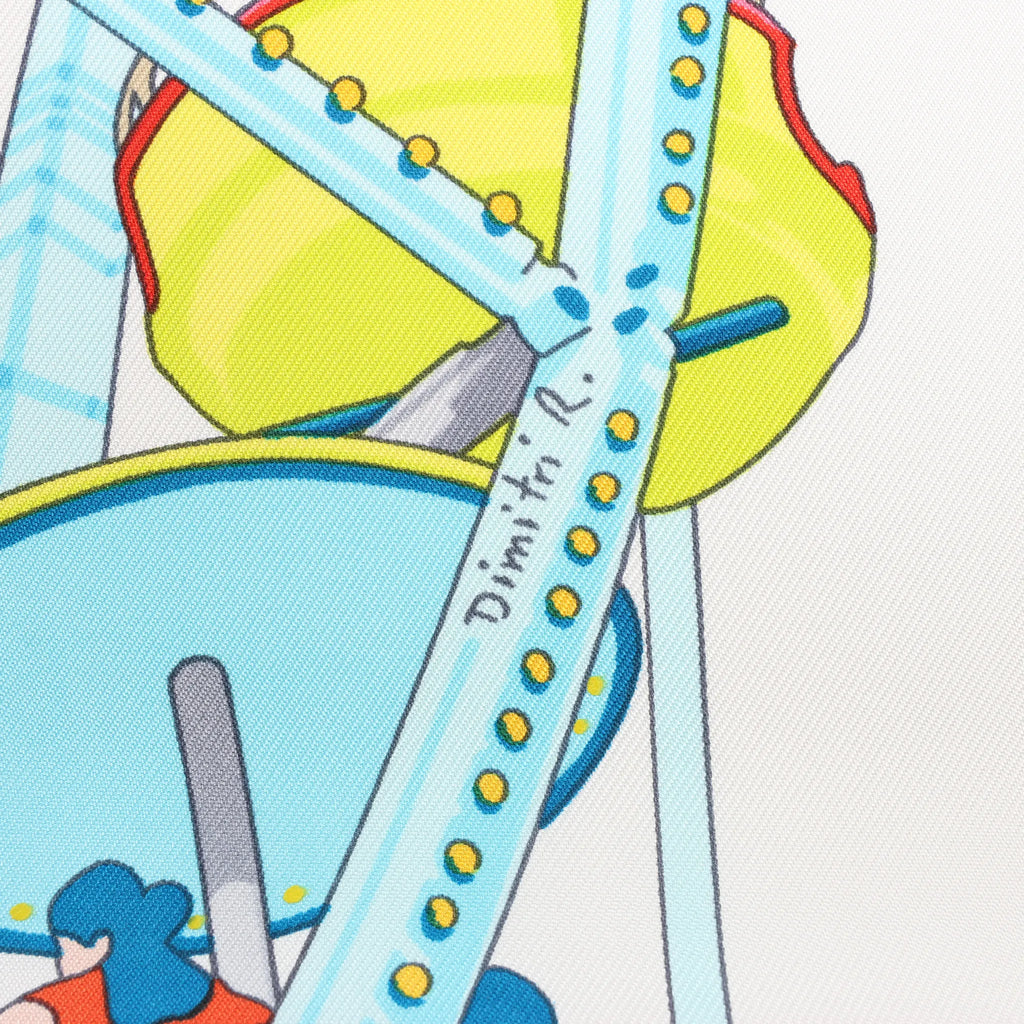 Hermès Carré 90 "GRANDE ROUE" Silk handkerchief in White x Blue