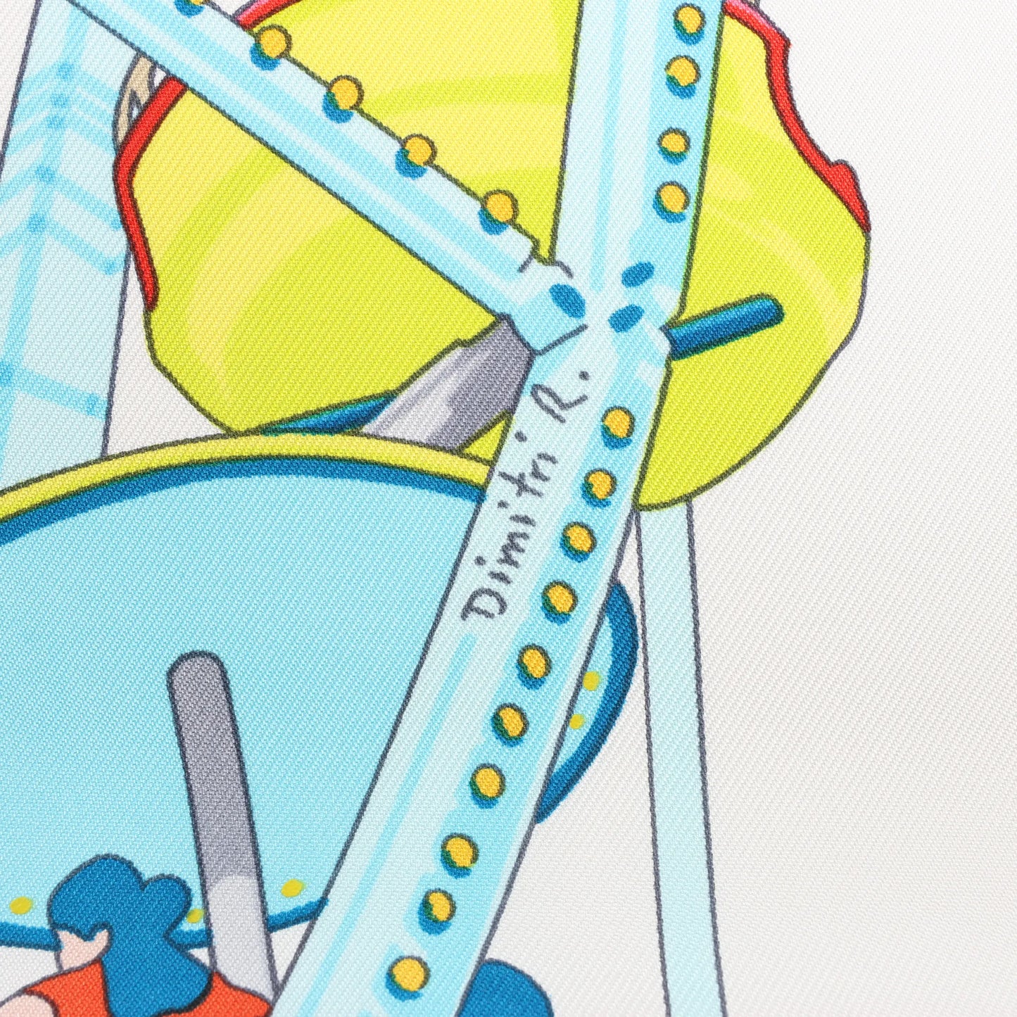 Hermès Carré 90 "GRANDE ROUE" Silk handkerchief in White x Blue