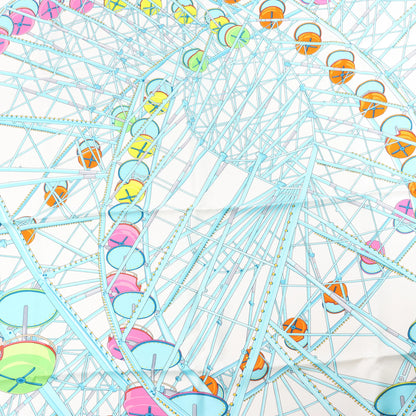 Hermès Carré 90 "GRANDE ROUE" Silk handkerchief in White x Blue