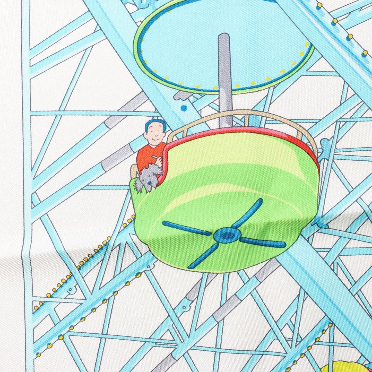 Hermès Carré 90 "GRANDE ROUE" Silk handkerchief in White x Blue