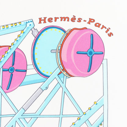 Hermès Carré 90 "GRANDE ROUE" Silk handkerchief in White x Blue