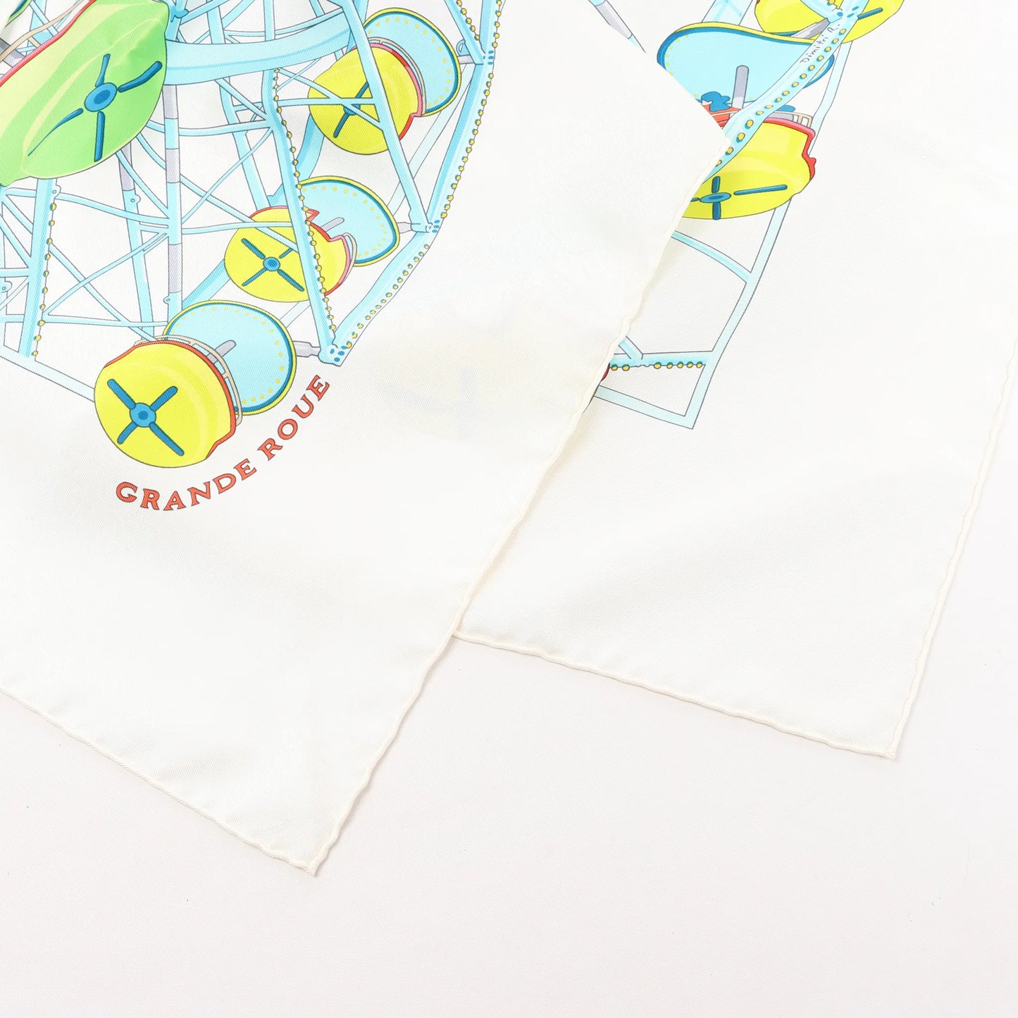 Hermès Carré 90 "GRANDE ROUE" Silk handkerchief in White x Blue