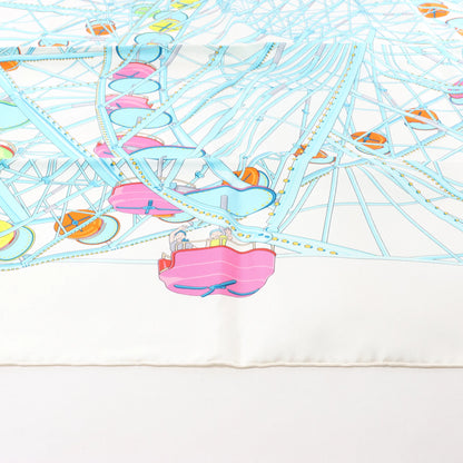 Hermès Carré 90 "GRANDE ROUE" Silk handkerchief in White x Blue
