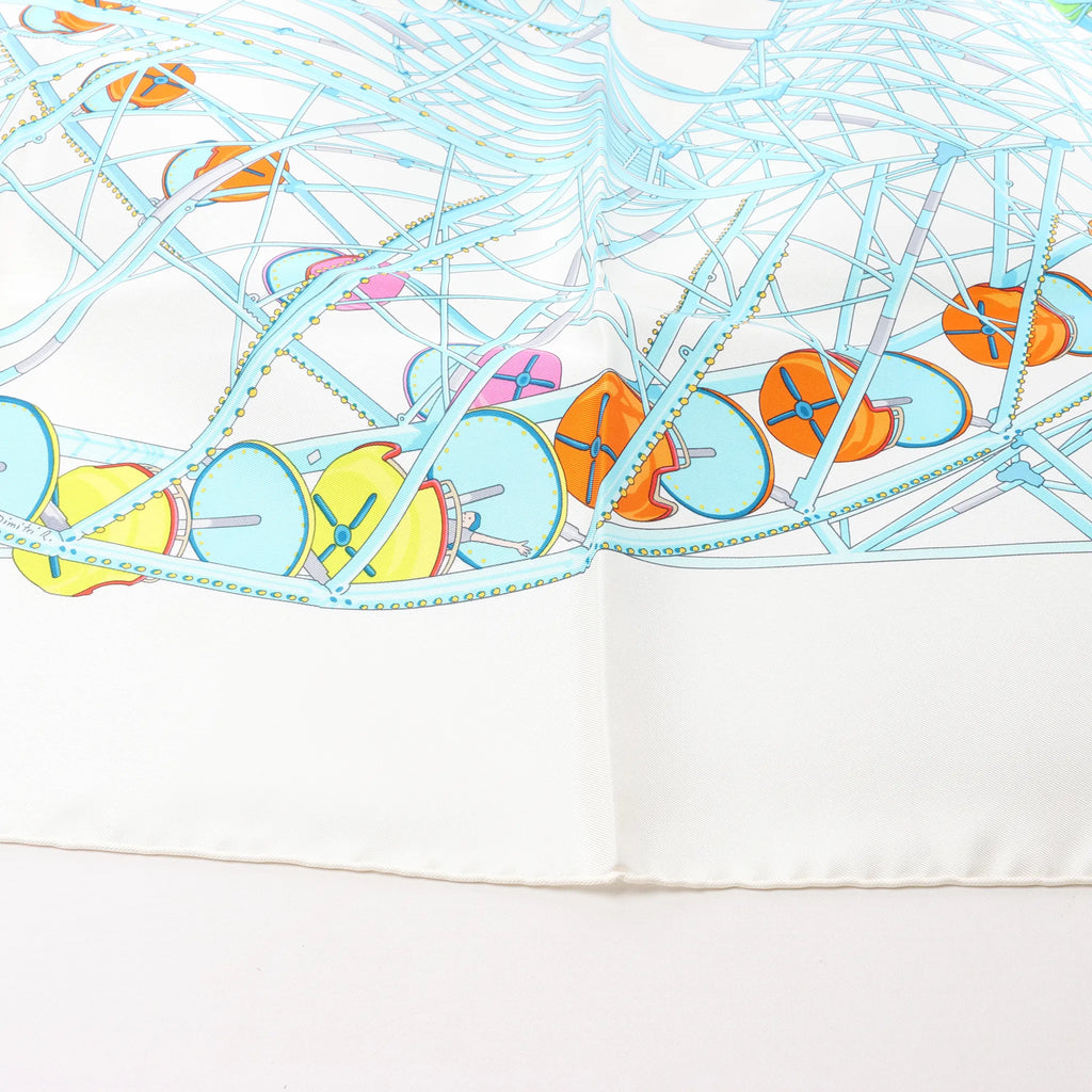 Hermès Carré 90 "GRANDE ROUE" Silk handkerchief in White x Blue