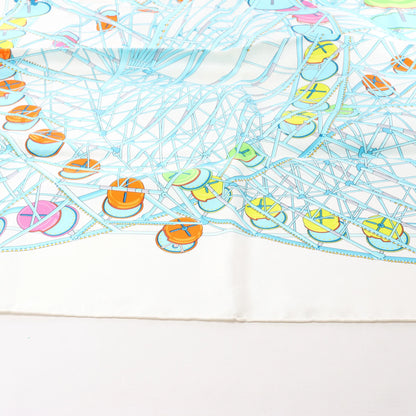 Hermès Carré 90 "GRANDE ROUE" Silk handkerchief in White x Blue