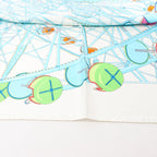 Hermès Carré 90 "GRANDE ROUE" Silk handkerchief in White x Blue