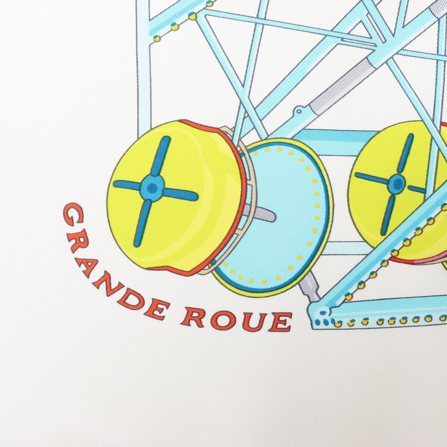 Hermès Carré 90 "GRANDE ROUE" Silk handkerchief in White x Blue