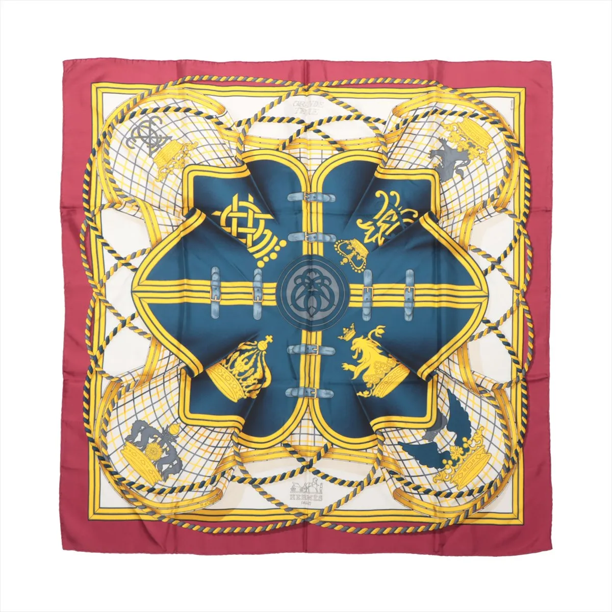 Hermès Carré 90 "GRANDE TENUE" Silk handkerchief in Burgundy