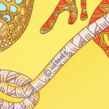 Hermès Carré 90 "GRANDS FONDS" Silk handkerchief in Yellow