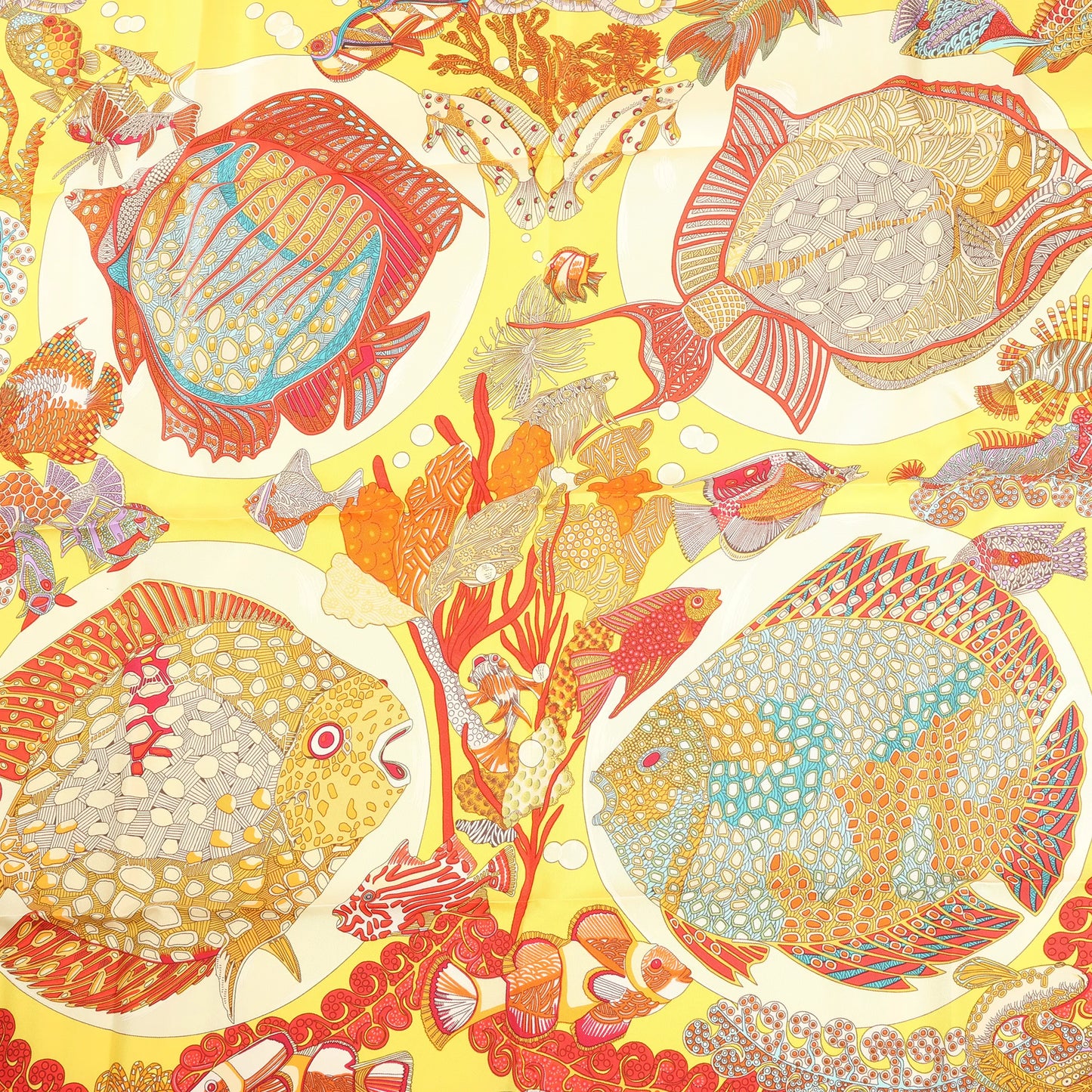 Hermès Carré 90 "GRANDS FONDS" Silk handkerchief in Yellow