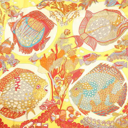 Hermès Carré 90 "GRANDS FONDS" Silk handkerchief in Yellow