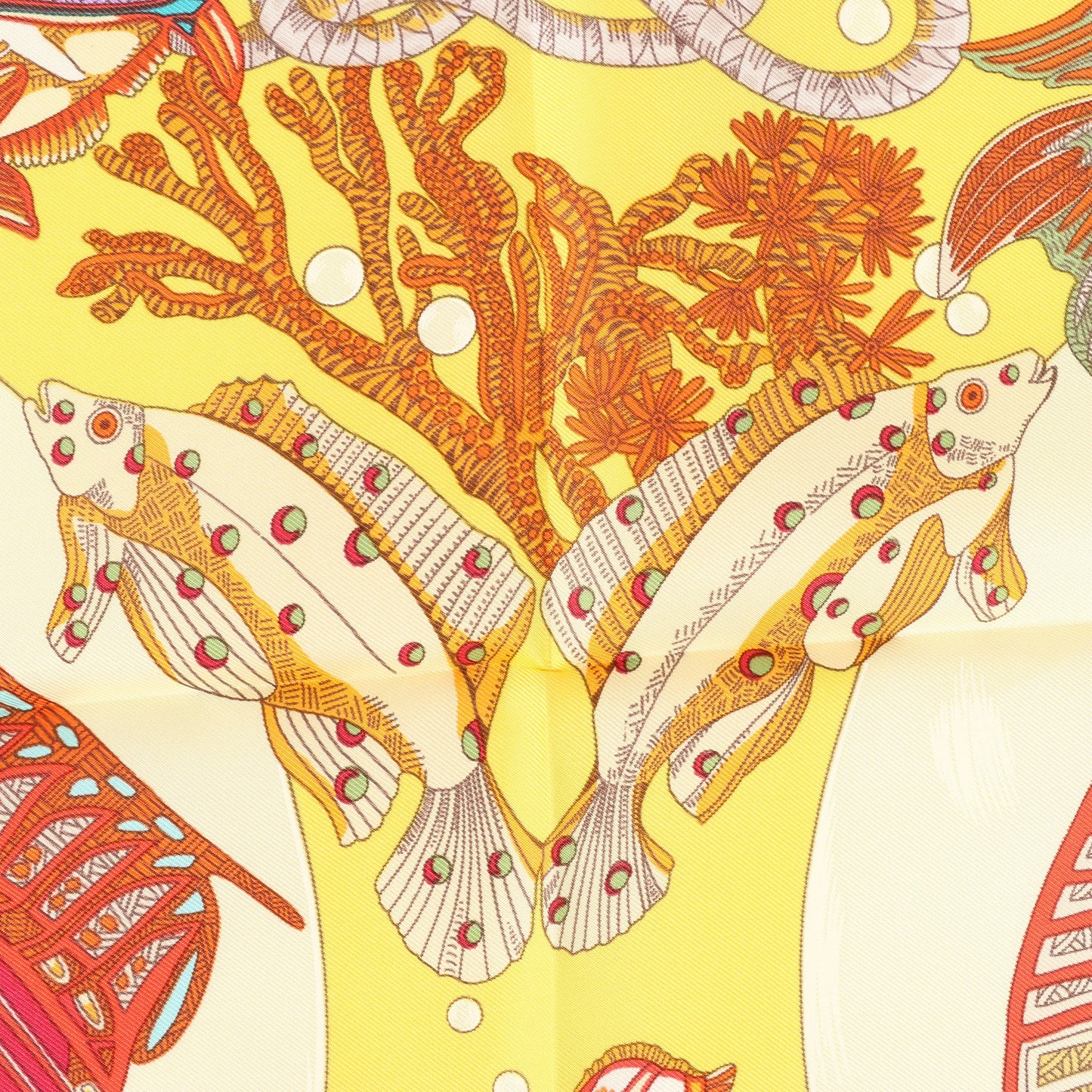 Hermès Carré 90 "GRANDS FONDS" Silk handkerchief in Yellow