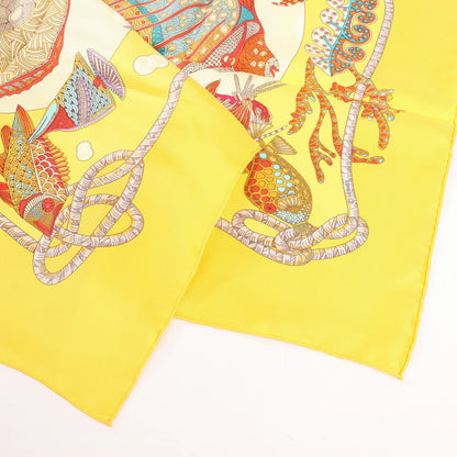 Hermès Carré 90 "GRANDS FONDS" Silk handkerchief in Yellow