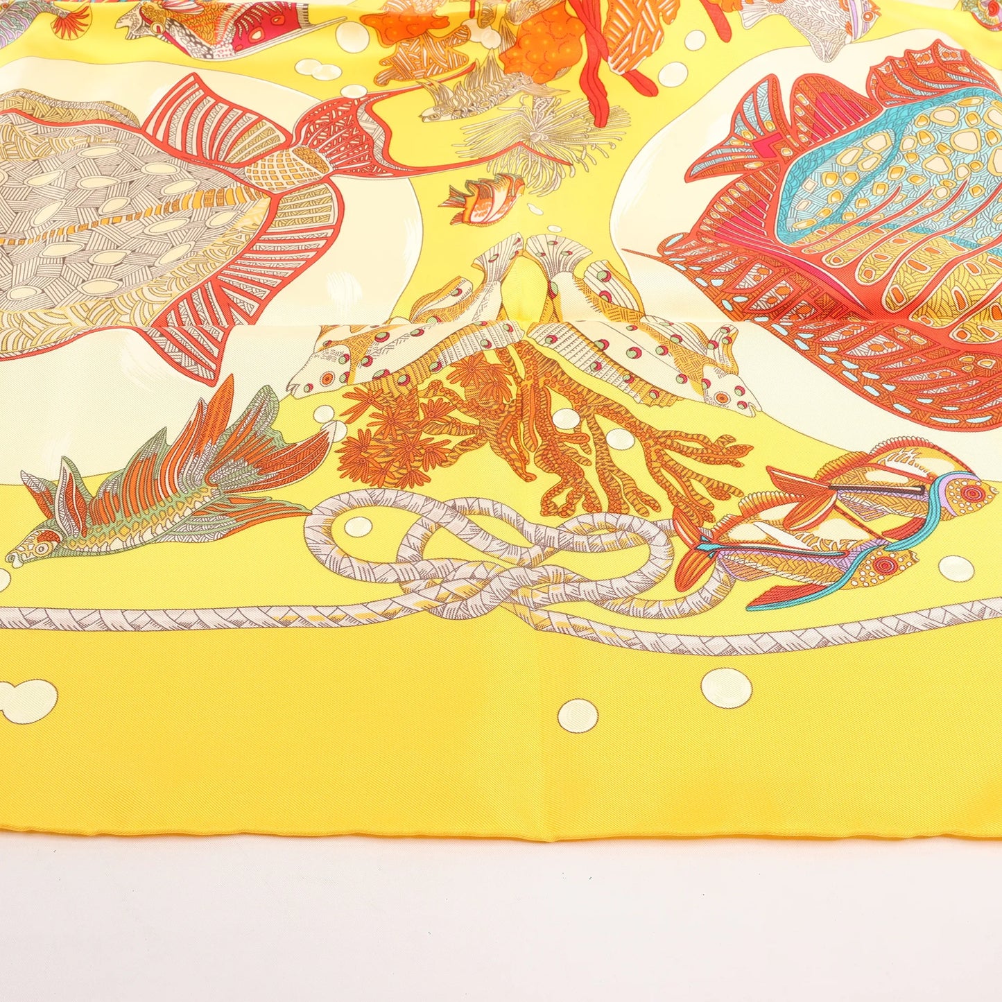 Hermès Carré 90 "GRANDS FONDS" Silk handkerchief in Yellow