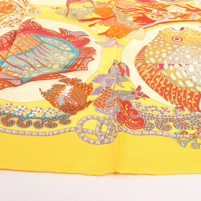Hermès Carré 90 "GRANDS FONDS" Silk handkerchief in Yellow