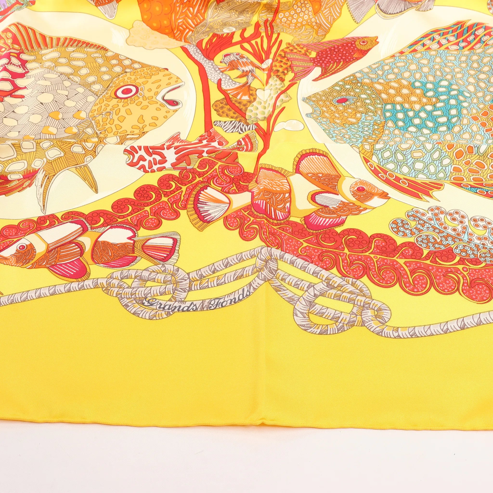 Hermès Carré 90 "GRANDS FONDS" Silk handkerchief in Yellow