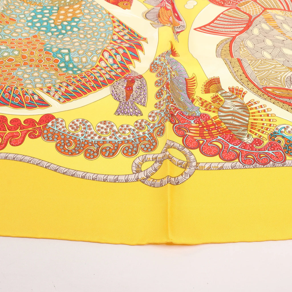 Hermès Carré 90 "GRANDS FONDS" Silk handkerchief in Yellow