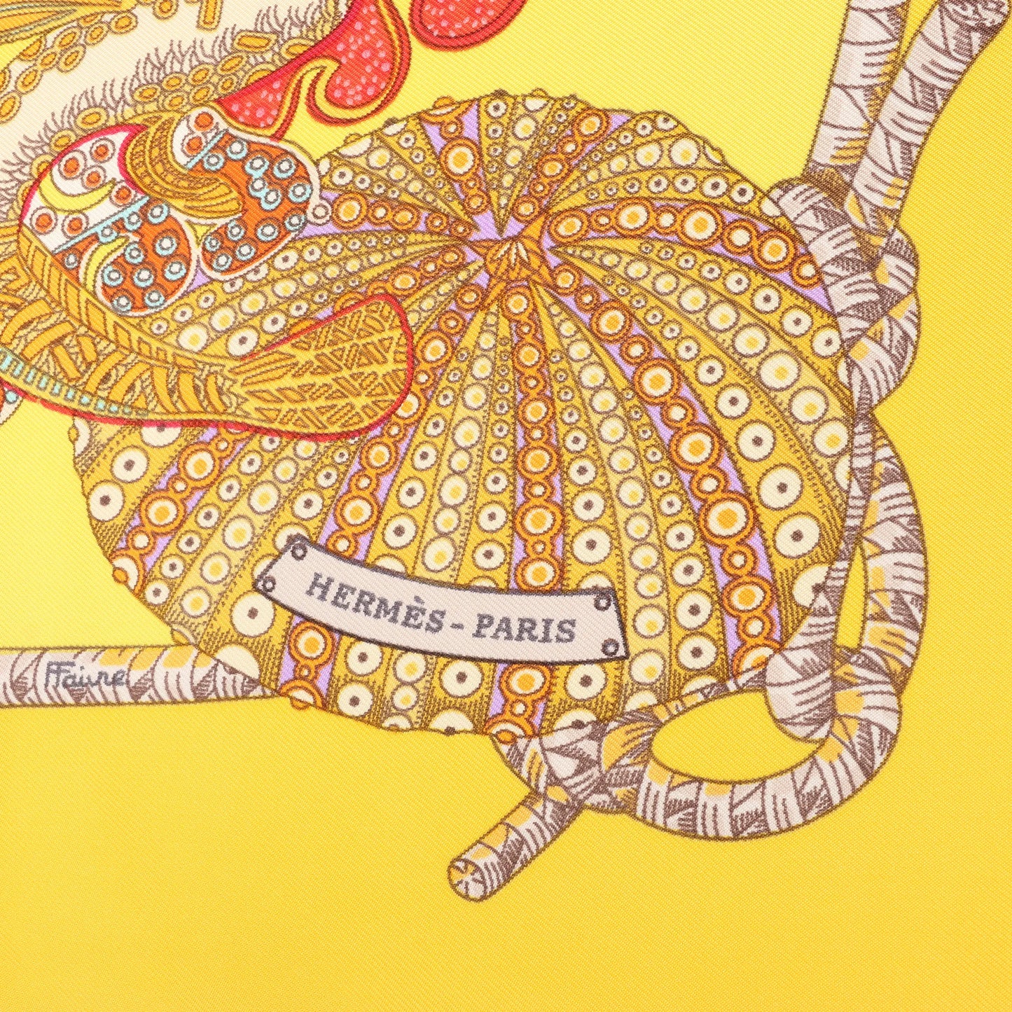 Hermès Carré 90 "GRANDS FONDS" Silk handkerchief in Yellow