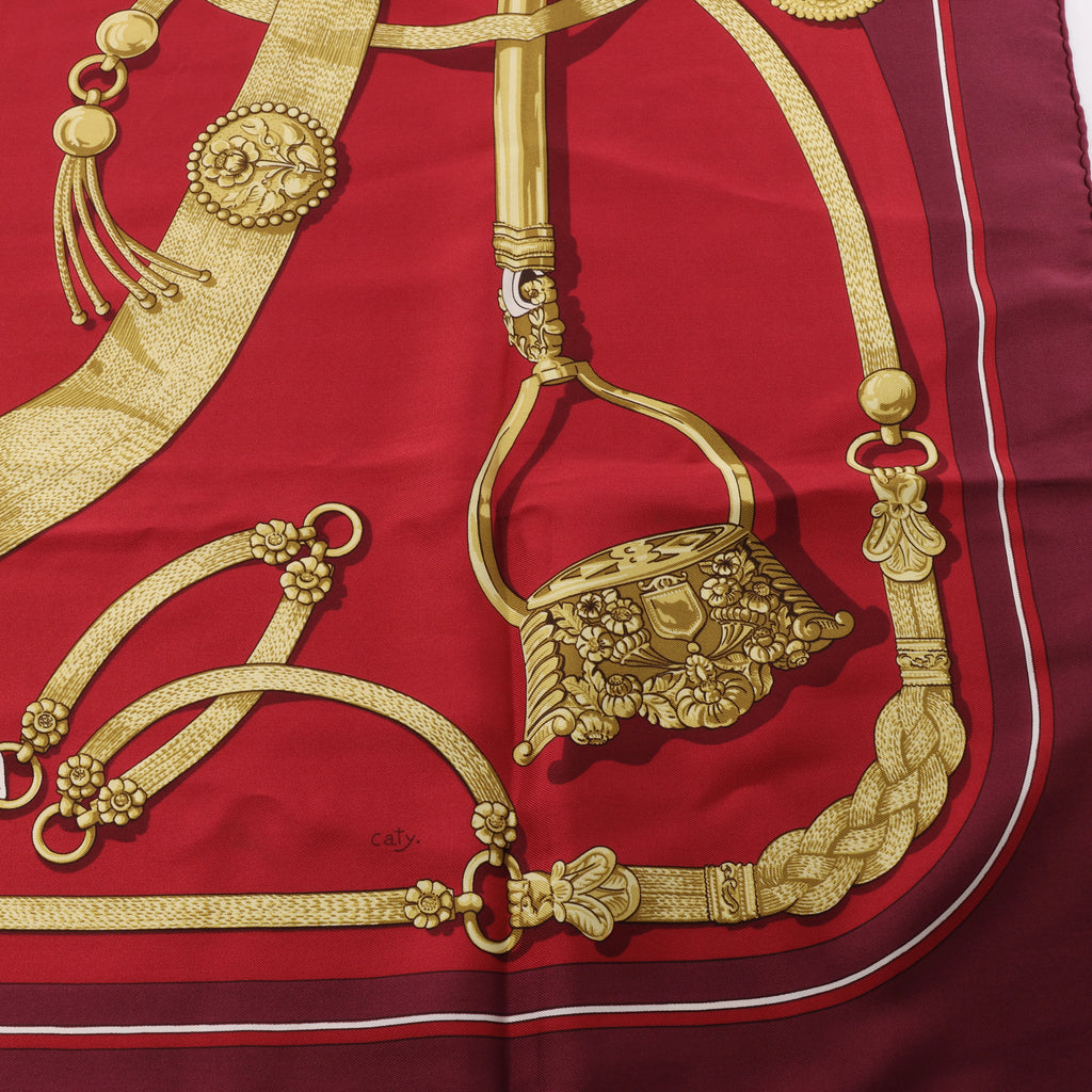 Hermès Carré 90 "Gaucho par Hermes Paris" Silk handkerchief in Burgundy