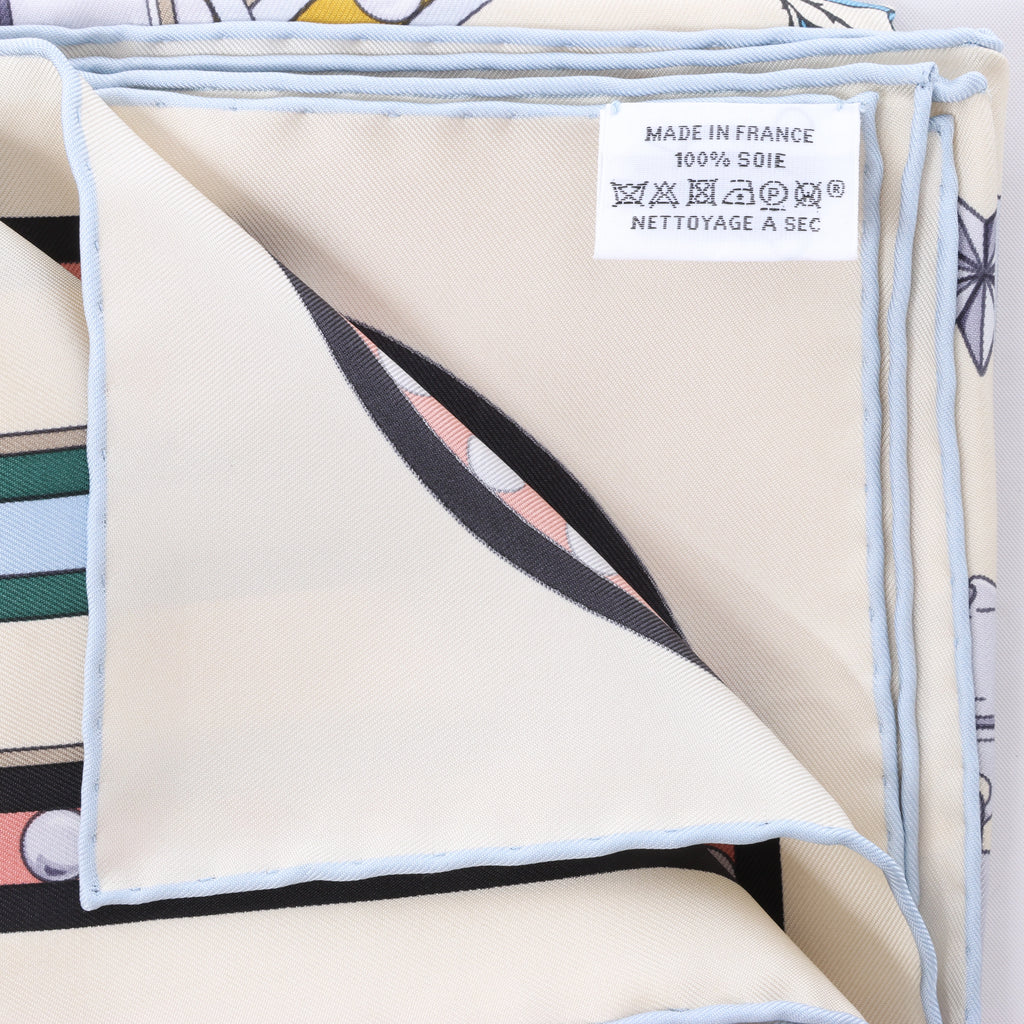 Hermès Carré 90 "Grand Tralala" Silk handkerchief in Beige x Blue