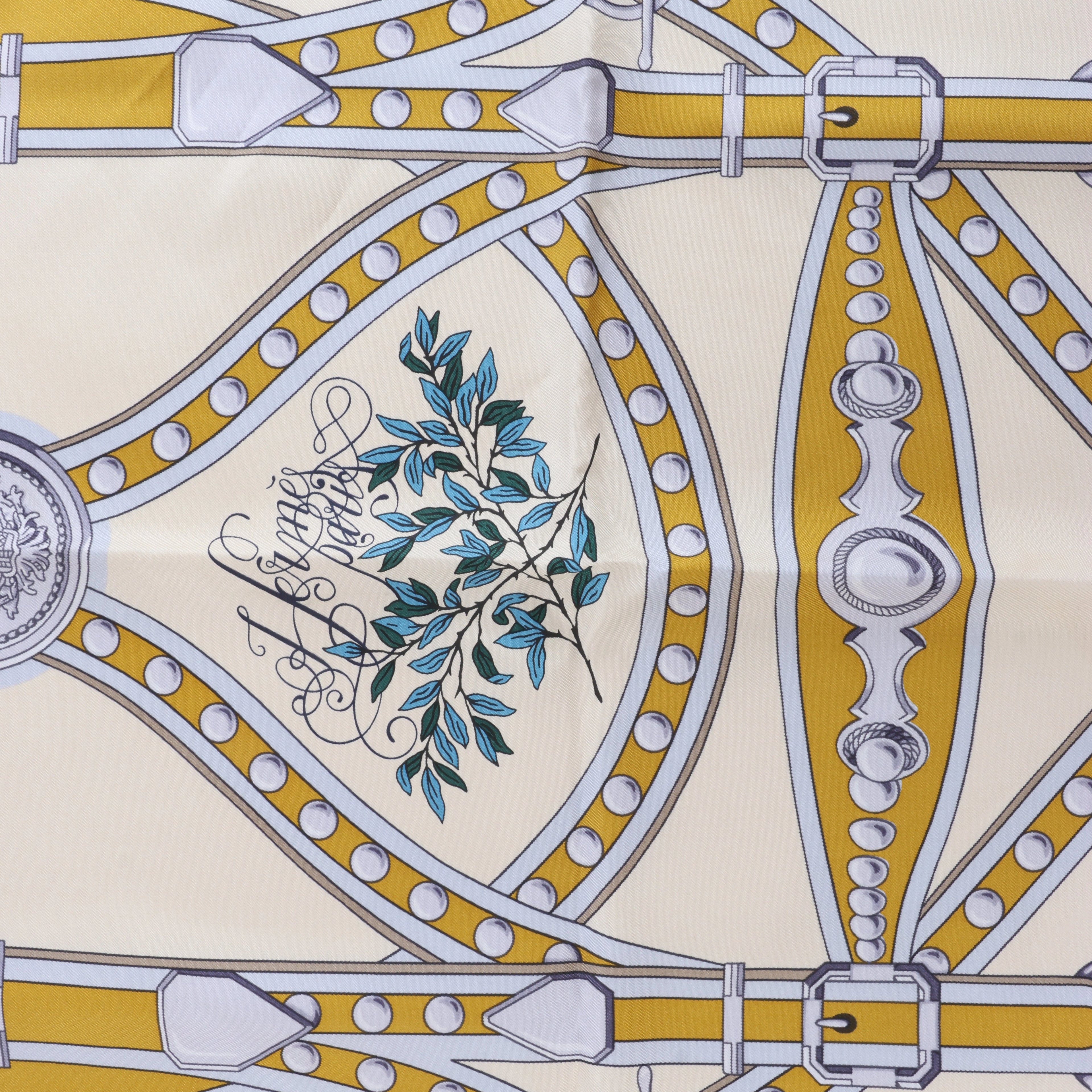 Hermès Carré 90 "Grand Tralala" Silk handkerchief in Beige x Blue