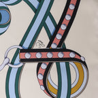 Hermès Carré 90 "Grand Tralala" Silk handkerchief in Beige x Blue
