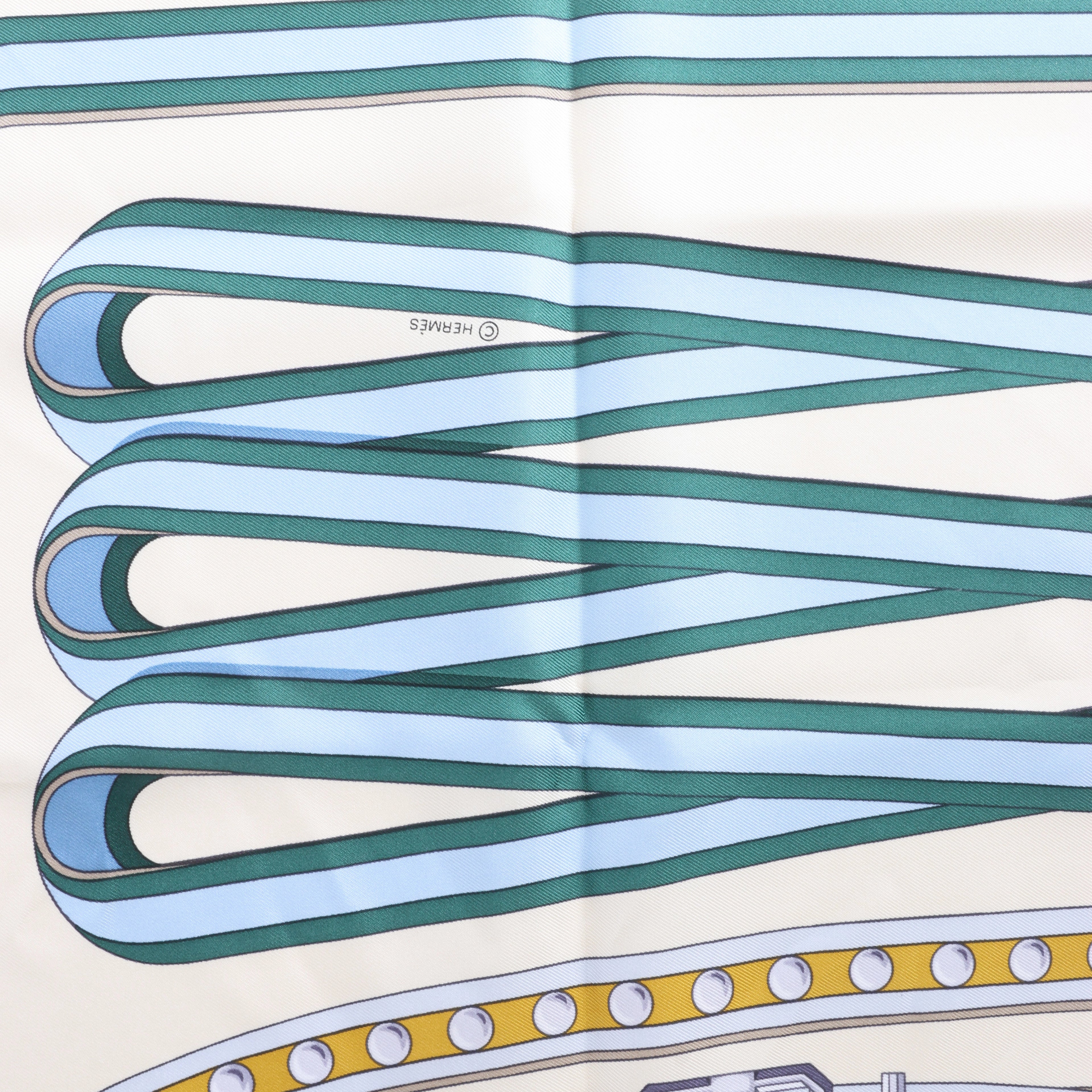 Hermès Carré 90 "Grand Tralala" Silk handkerchief in Beige x Blue