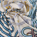 Hermès Carré 90 "Grand Tralala" Silk handkerchief in Beige x Blue