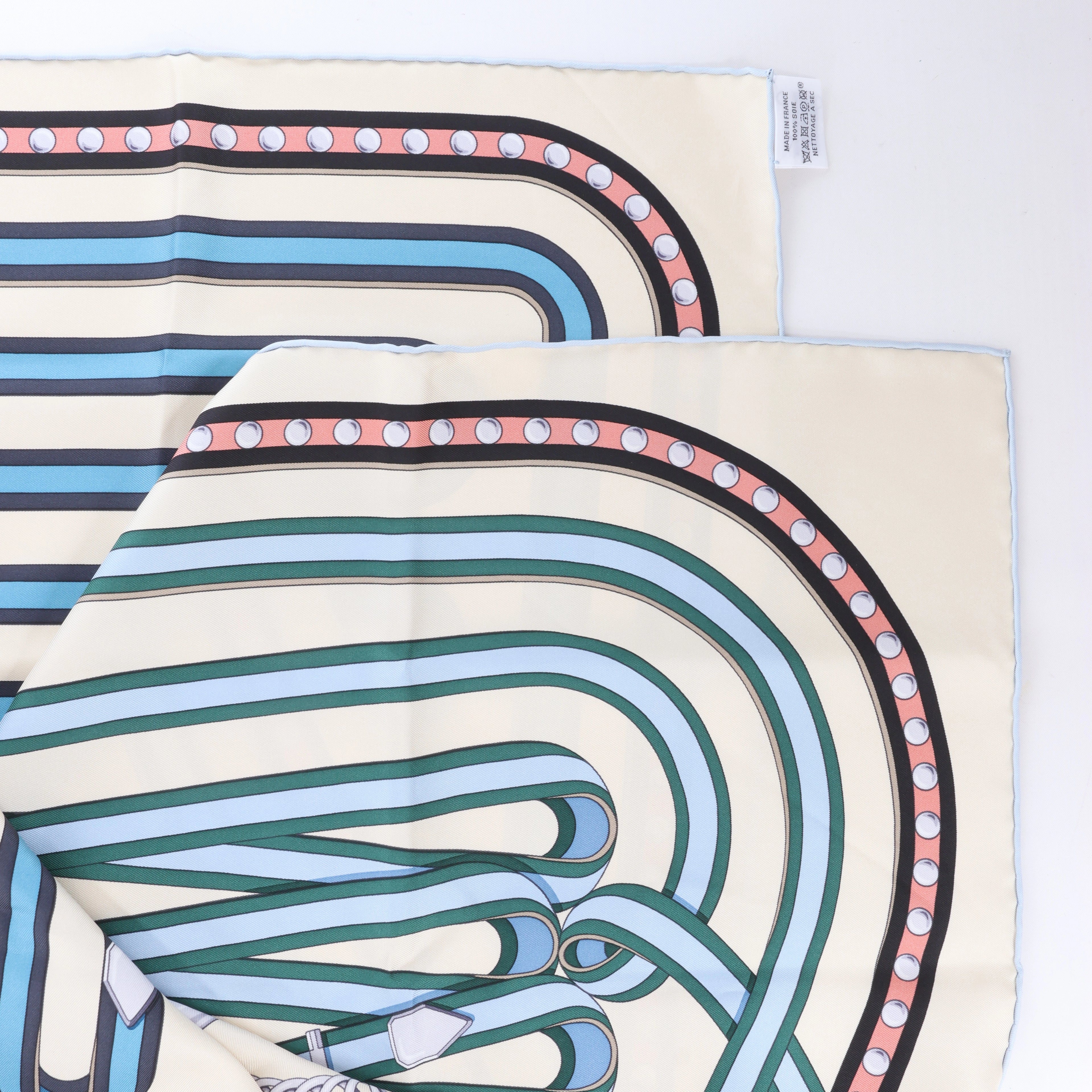 Hermès Carré 90 "Grand Tralala" Silk handkerchief in Beige x Blue