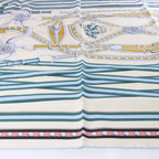 Hermès Carré 90 "Grand Tralala" Silk handkerchief in Beige x Blue